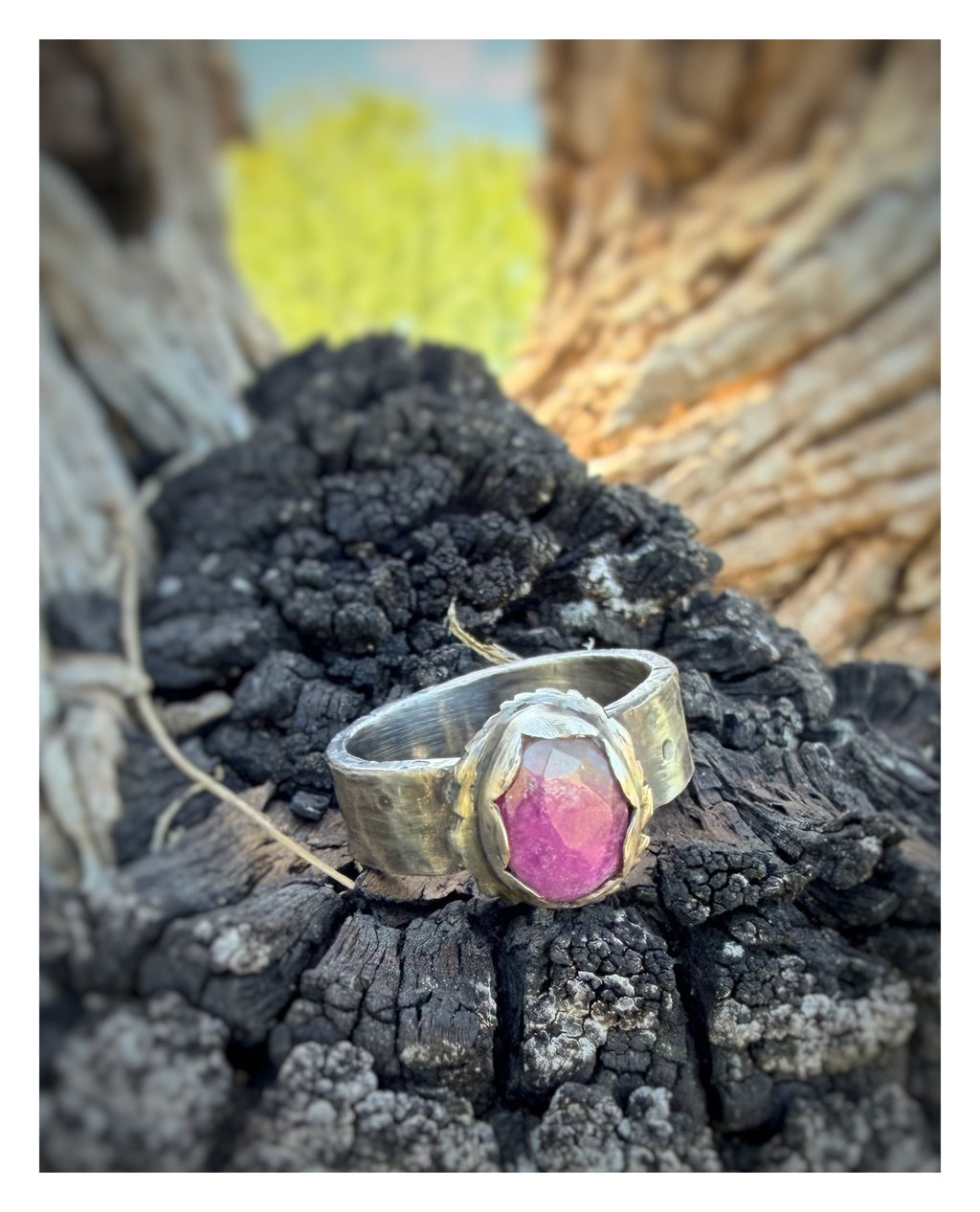 Pink Tourmaline Rose Cut Sterling Silver Ring