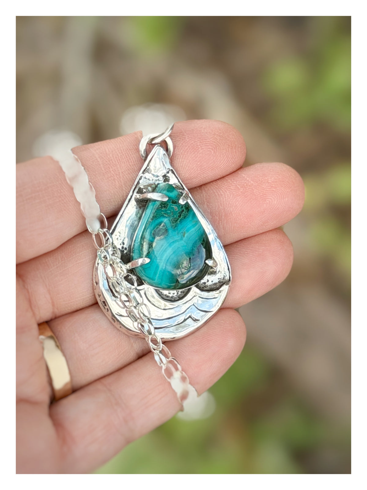 Chrysocolla Sterling Silver Water Drop Necklace