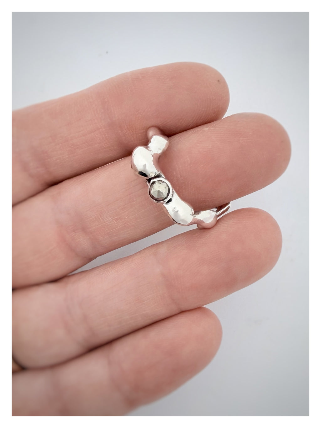 Sculptural Zig Zag Sterling Silver Gloop Ring with Rose-Cut Pyrite Gemstone ring