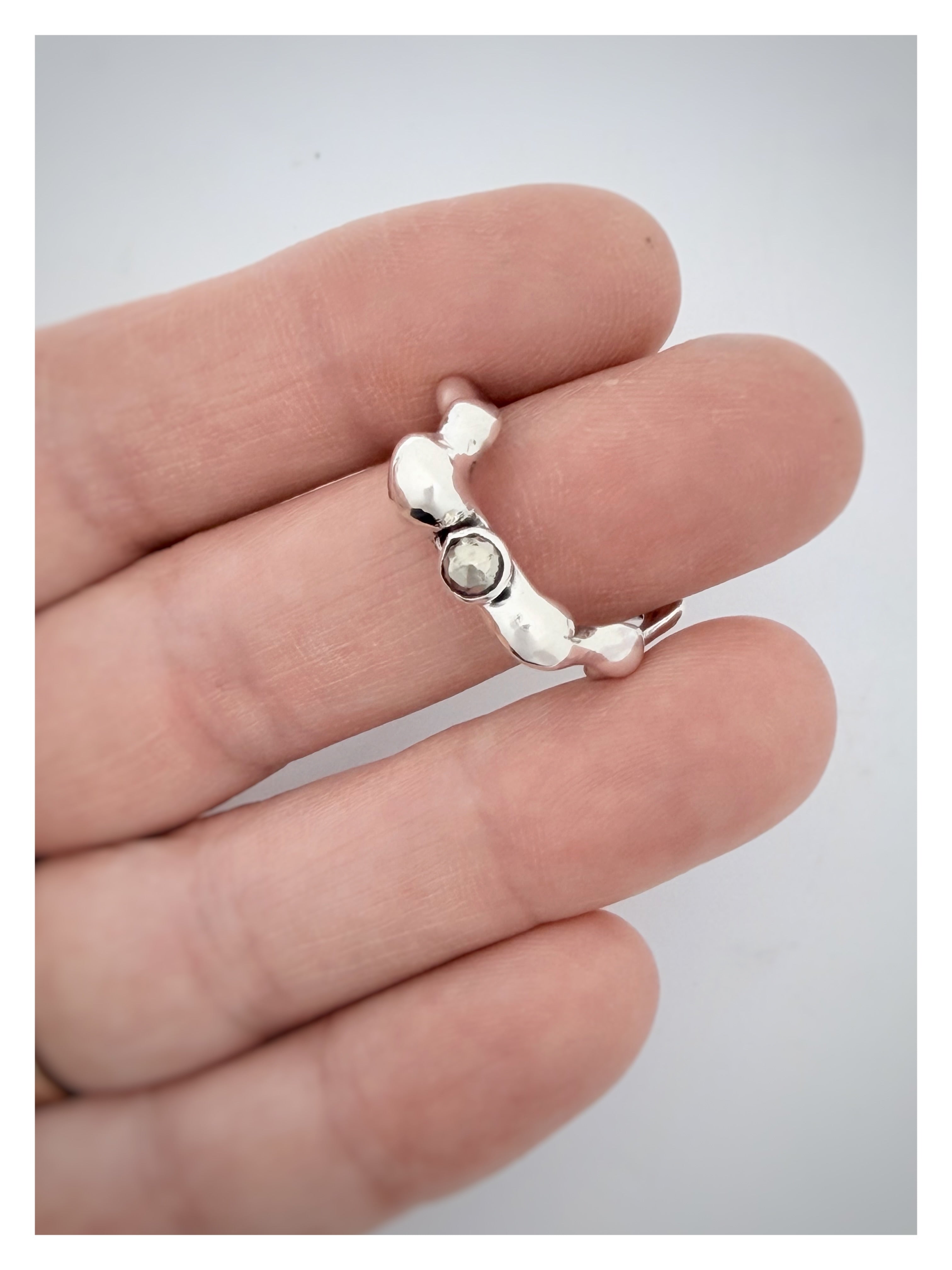 Sculptural Zig Zag Sterling Silver Gloop Ring with Rose-Cut Pyrite Gemstone ring