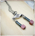 Tiny Silver Geometric Rhodonite and Hematite Bead necklace