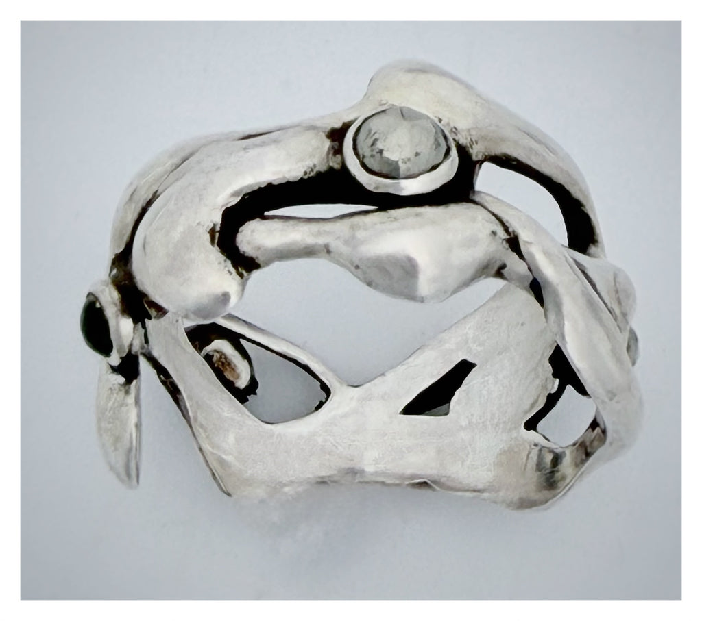 Sculptural Wide Sterling Silver Gloop Ring with Rose-Cut Pyrite gemstones