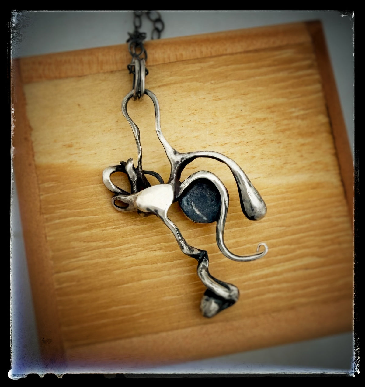 Sculptural Amber Dainty Sterling Silver Pendant