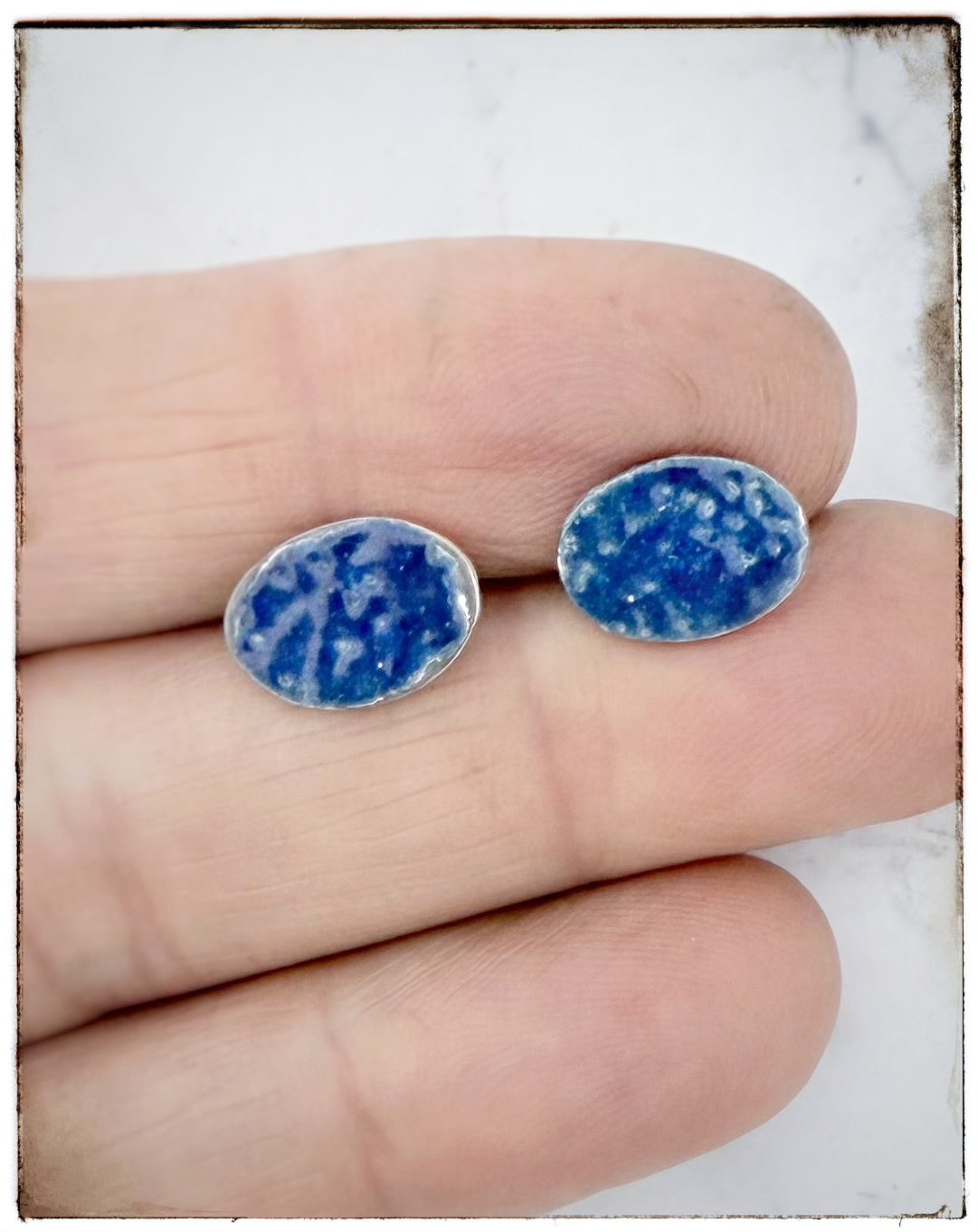 Blue Dot Enamel Post Earrings
