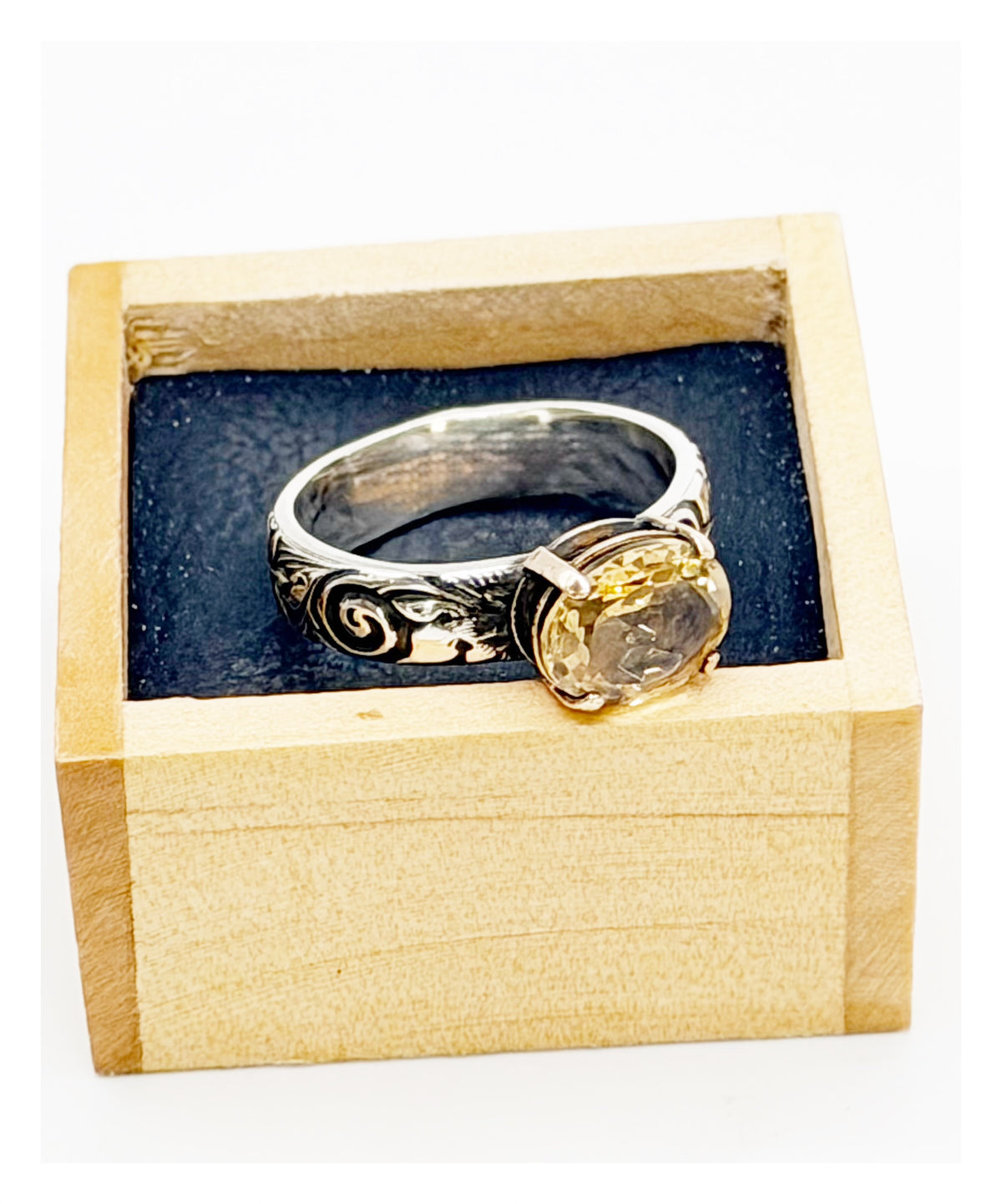 Floral Faceted Citrine Sterling Silver Band Ring