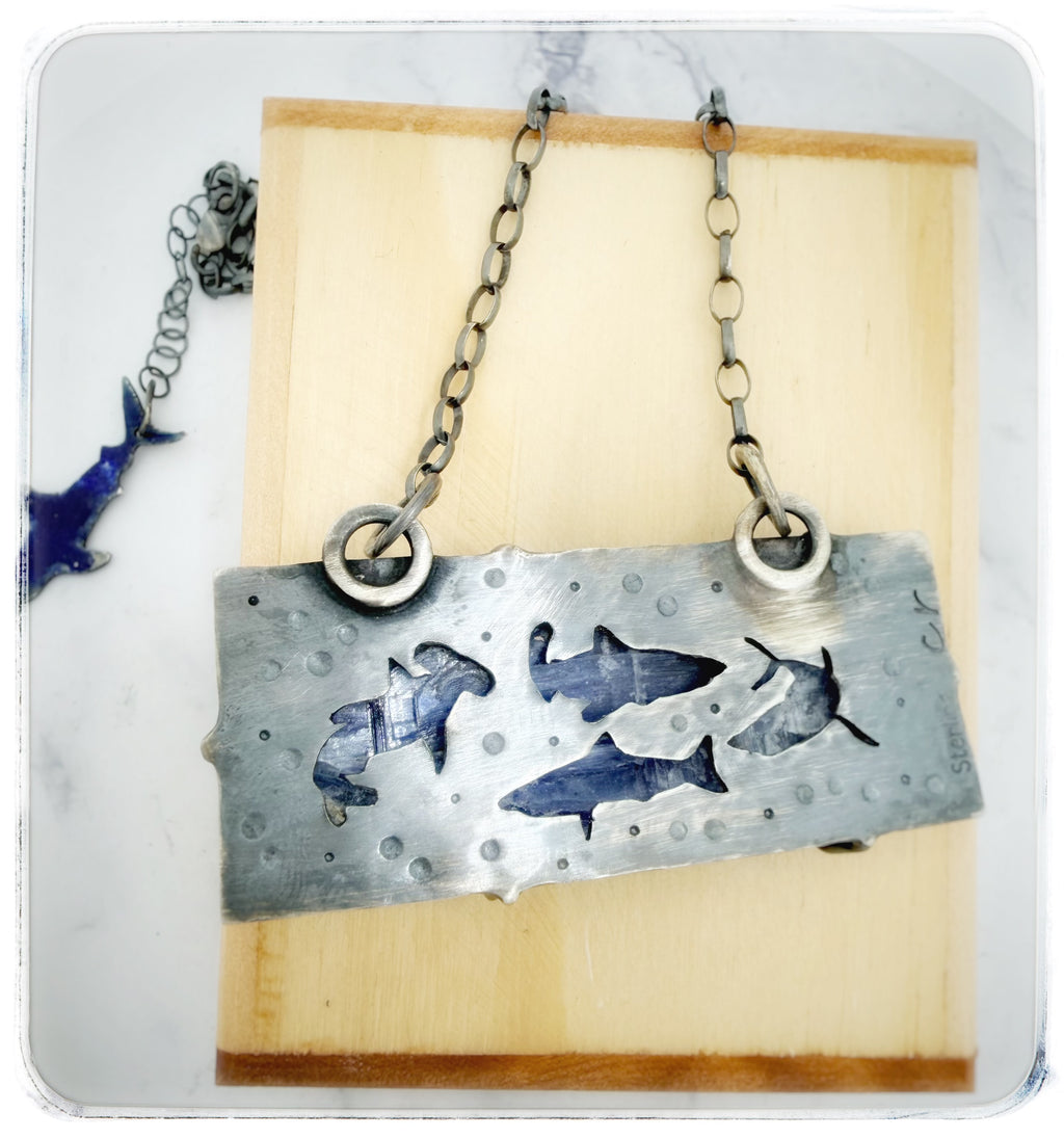 Raw Kyanite Sharks Swimming Necklace