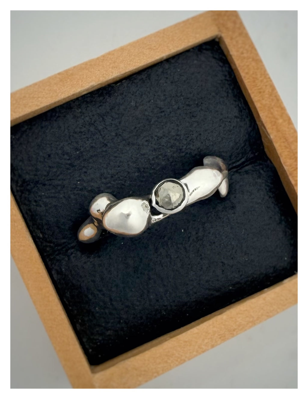 Sculptural Zig Zag Sterling Silver Gloop Ring with Rose-Cut Pyrite Gemstone ring