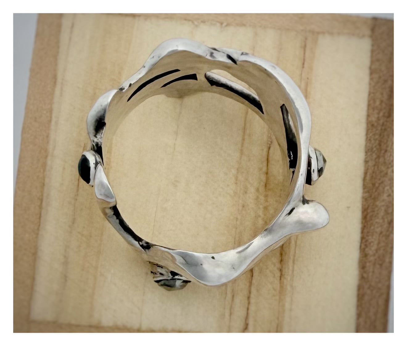 Sculptural Wide Sterling Silver Gloop Ring with Rose-Cut Pyrite gemstones
