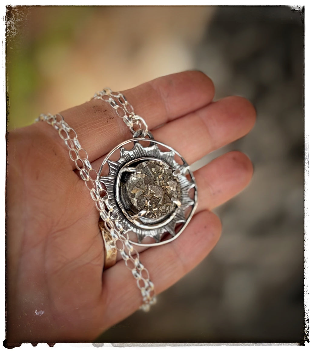 Pyrite Crystal Sterling Silver Sun Necklace