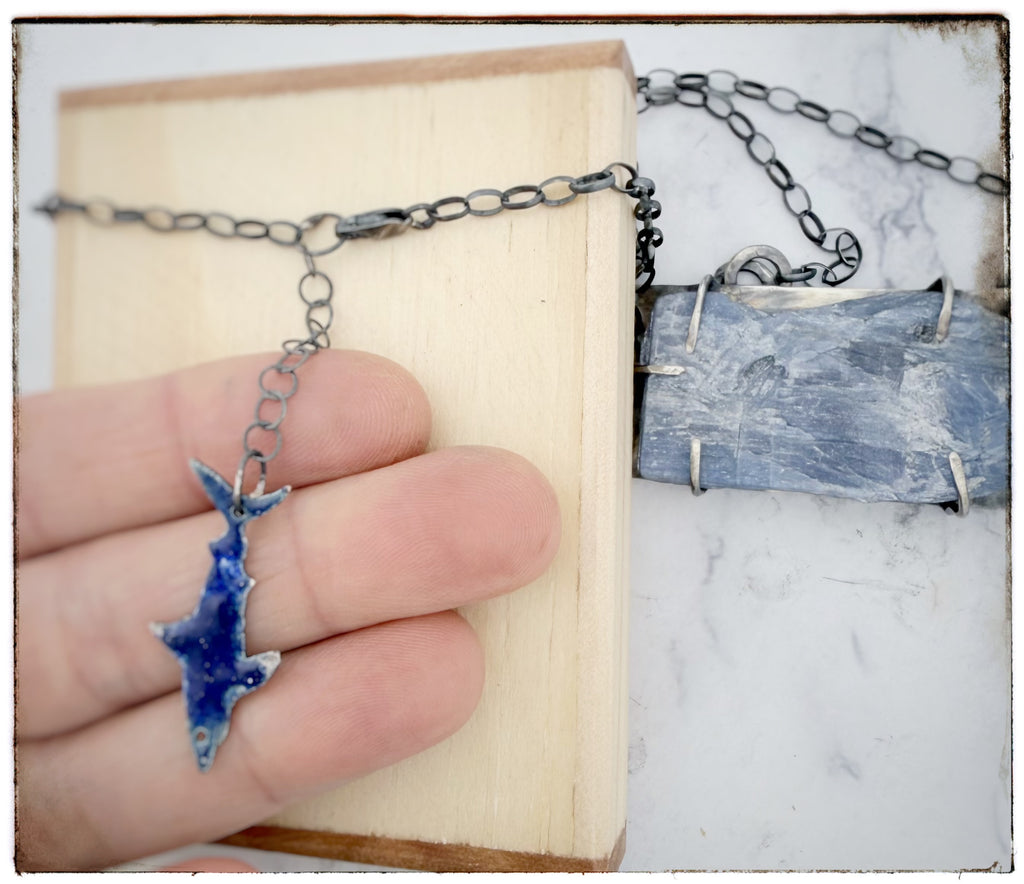 Raw Kyanite Sharks Swimming Necklace