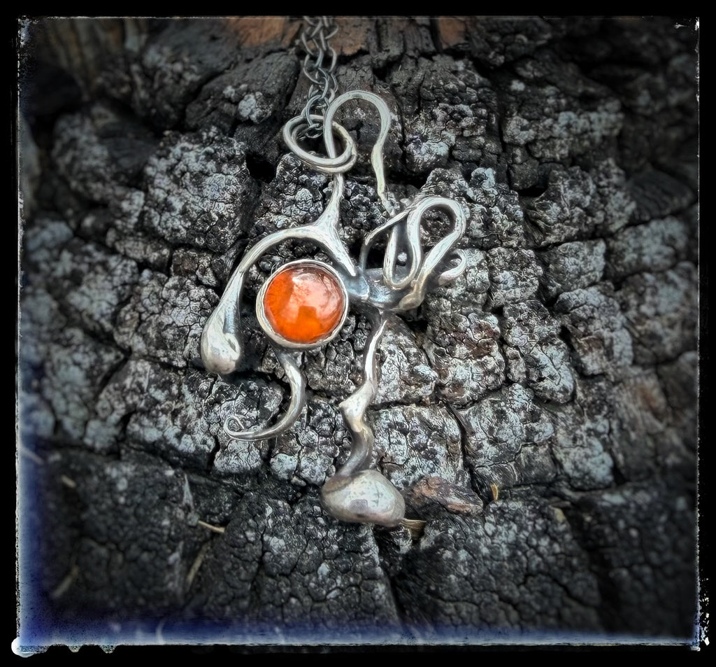 Sculptural Amber Dainty Sterling Silver Pendant