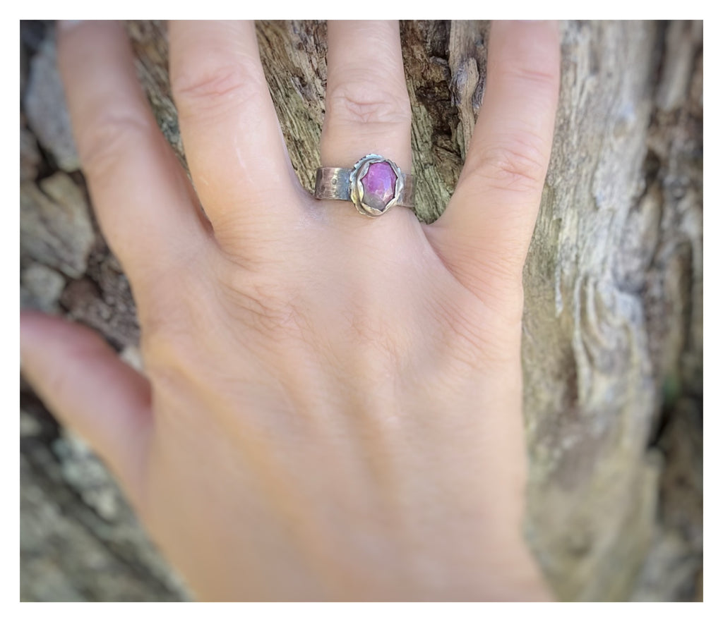 Pink Tourmaline Rose Cut Sterling Silver Ring