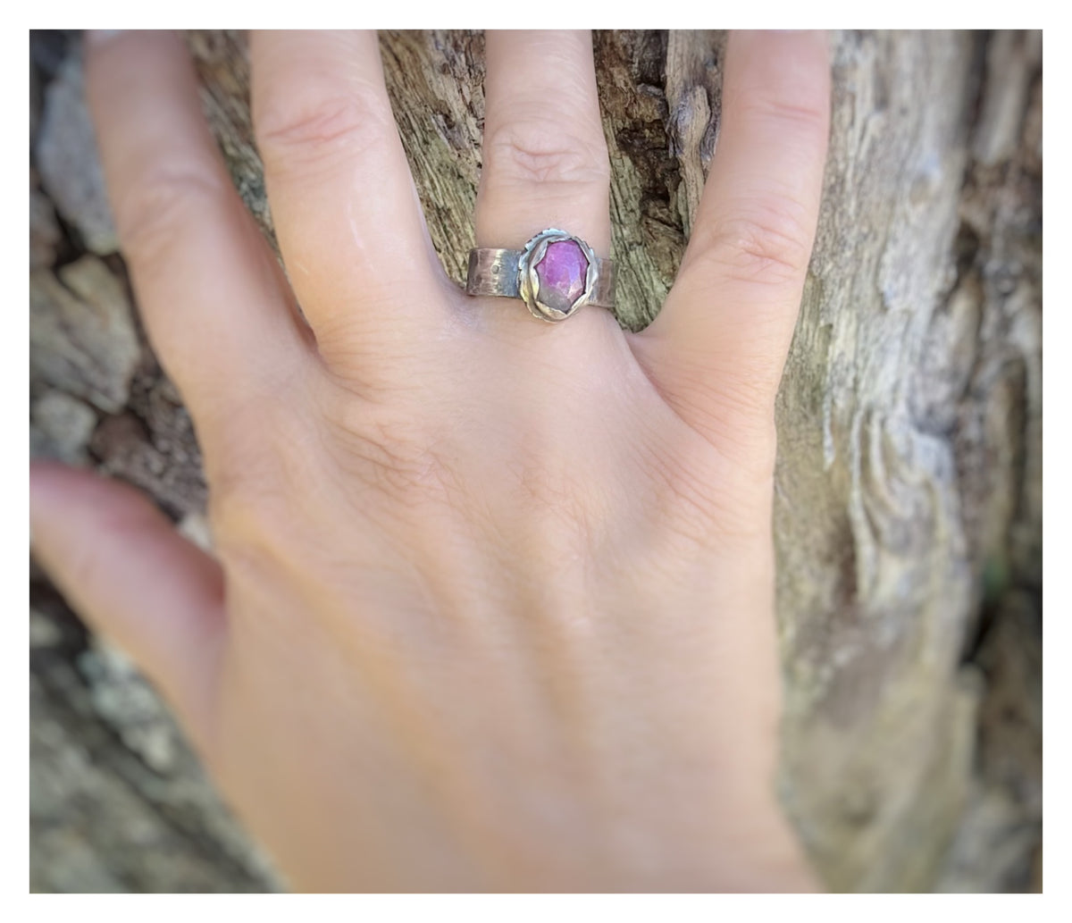 Pink Tourmaline Rose Cut Sterling Silver Ring