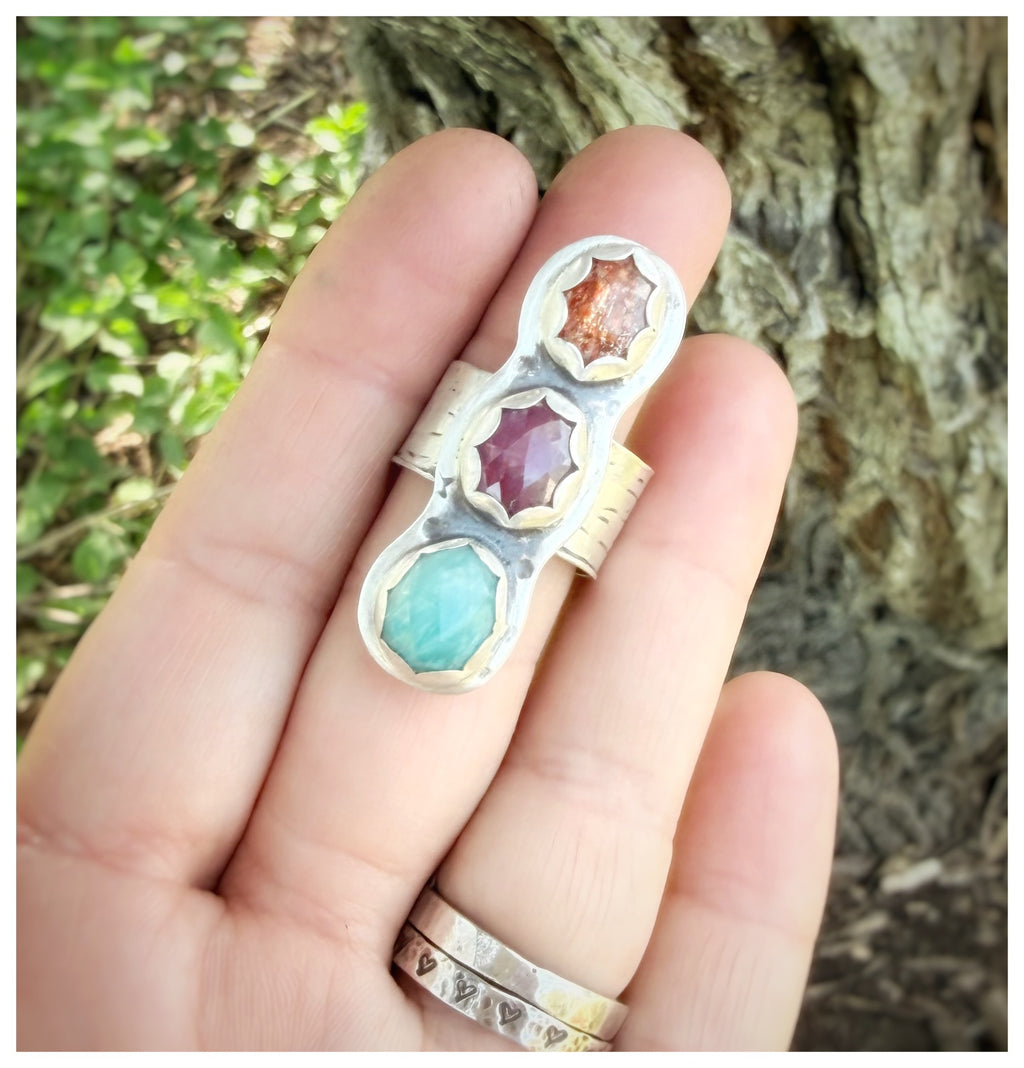 3 Stone Sterling Silver Rainbow Ring