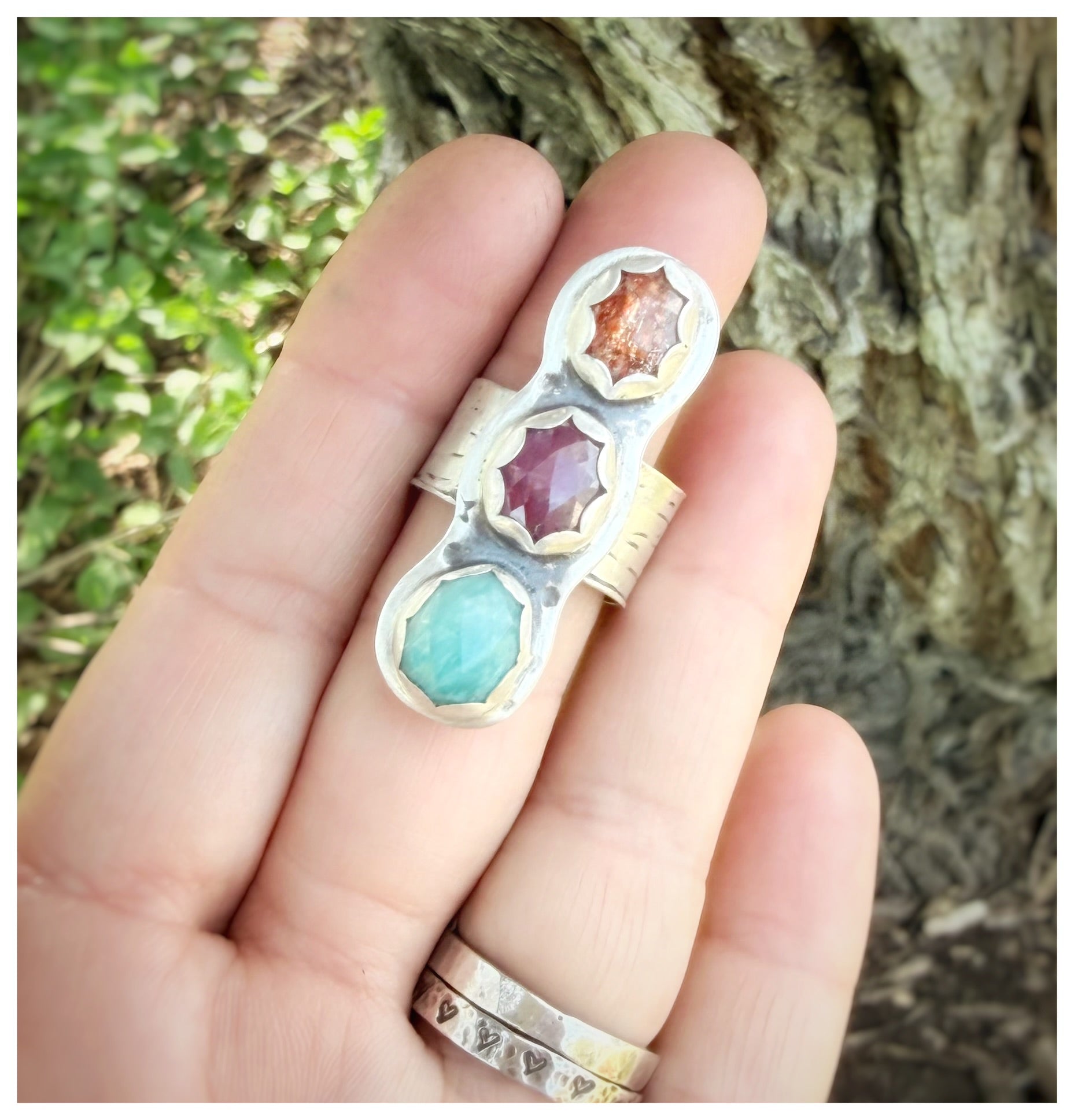 3 Stone Sterling Silver Rainbow Ring
