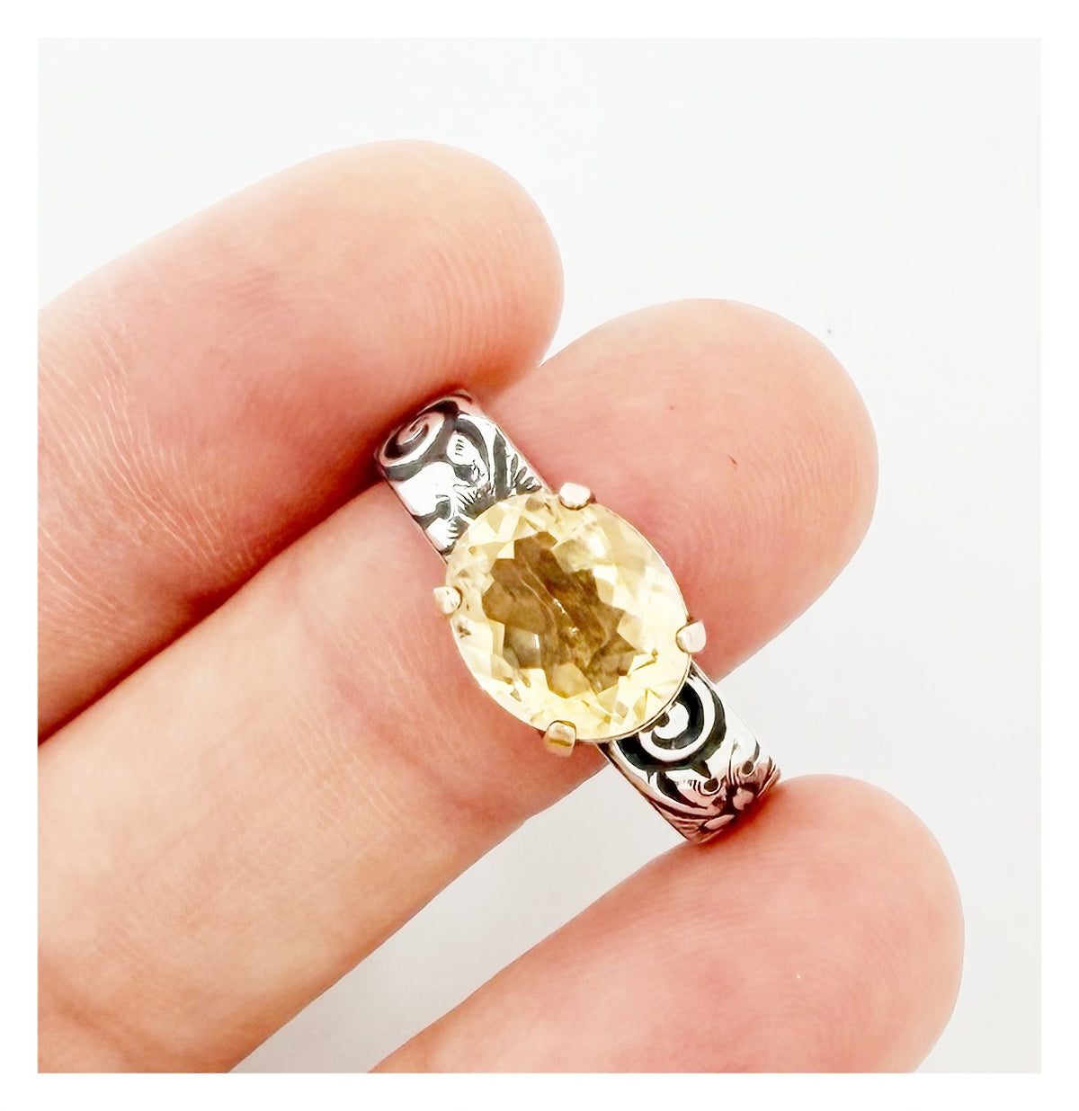 Floral Faceted Citrine Sterling Silver Band Ring