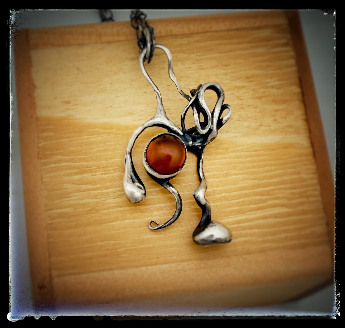 Sculptural Amber Dainty Sterling Silver Pendant