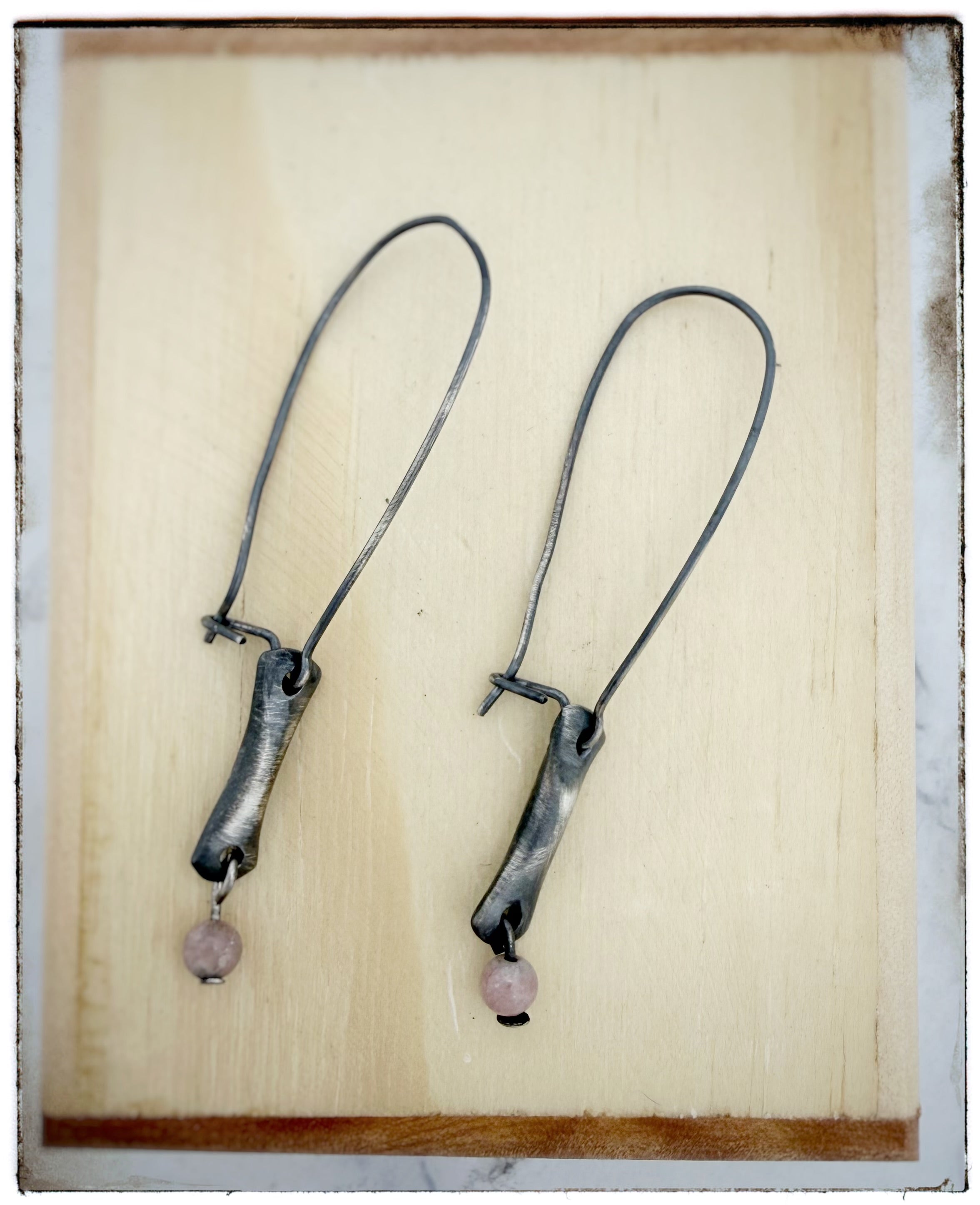 Rhodochrosite Bead Bar Dangle Earrings