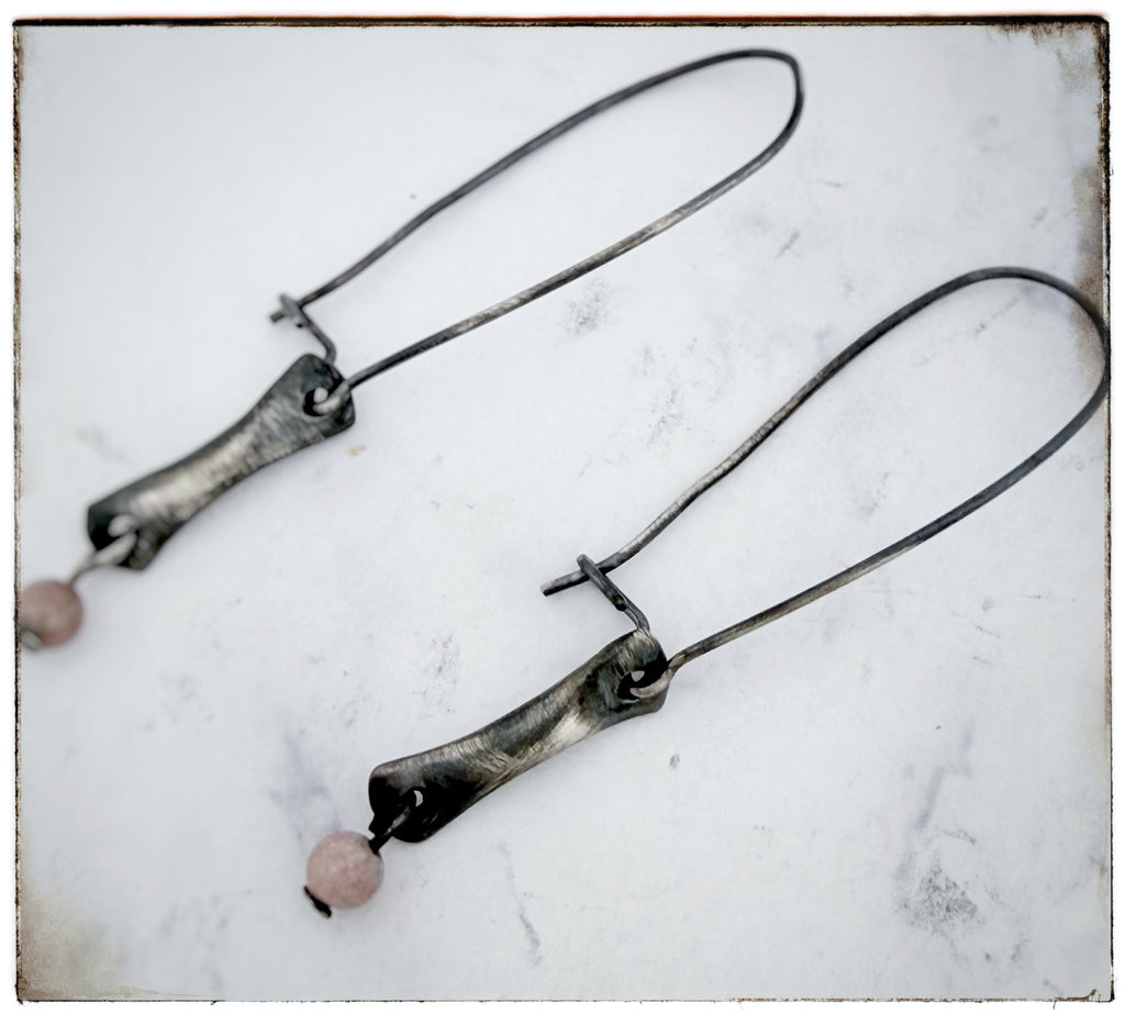 Rhodochrosite Bead Bar Dangle Earrings
