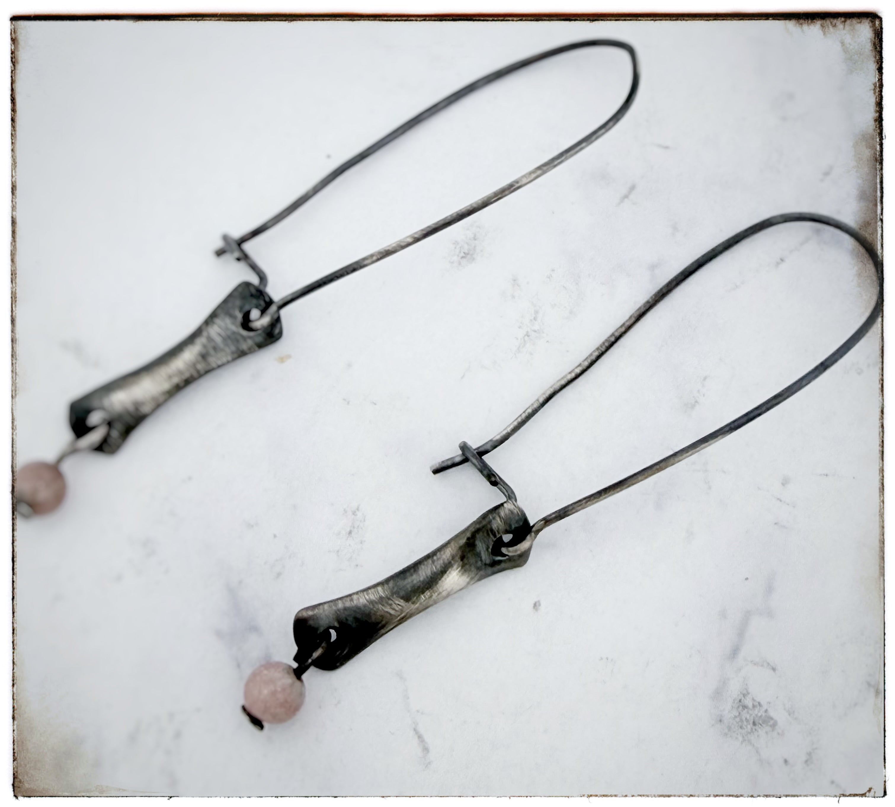 Rhodochrosite Bead Bar Dangle Earrings
