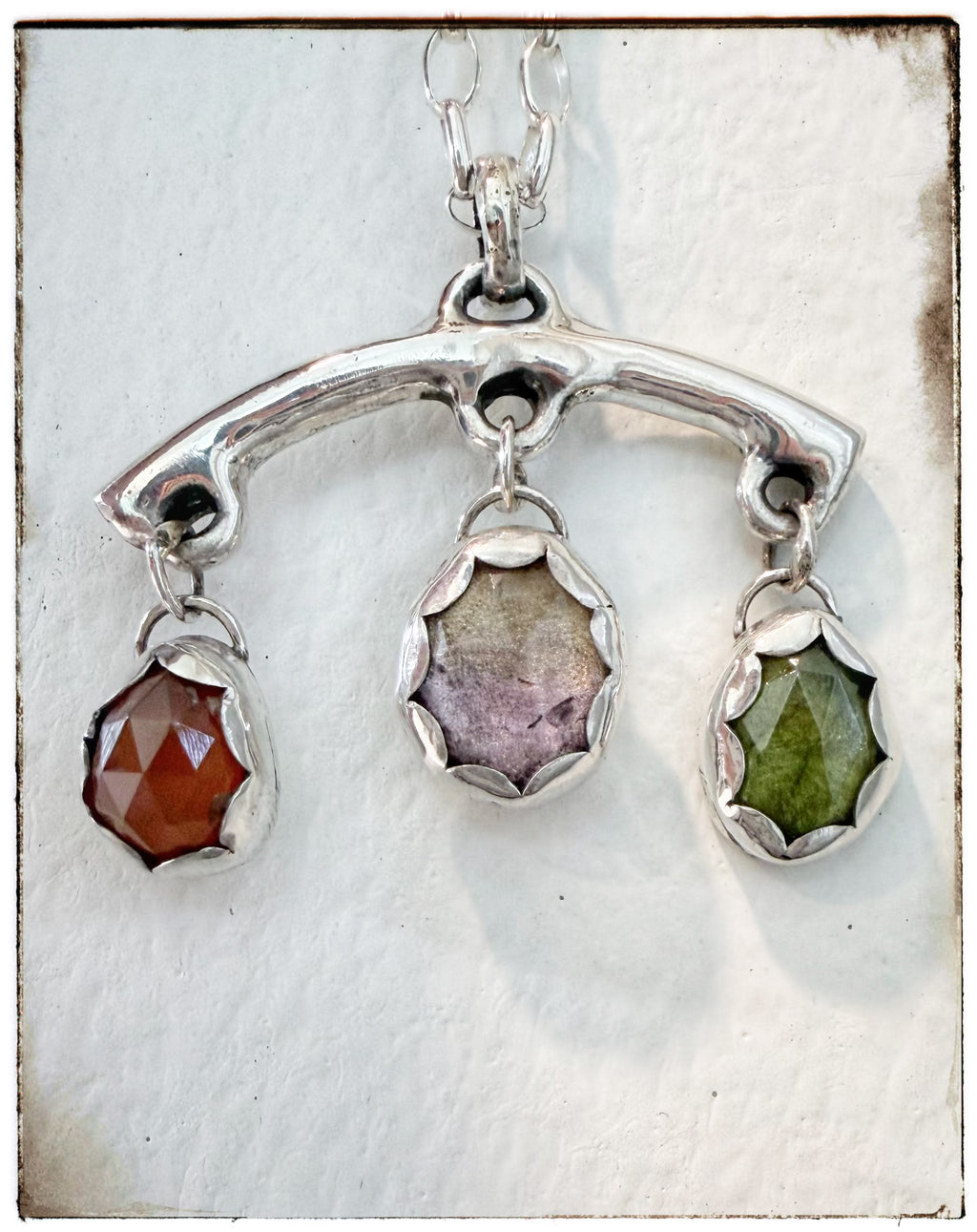 3 Rose-Cut Gemstone- Carnelian Ametrine Vesuvianite Necklace