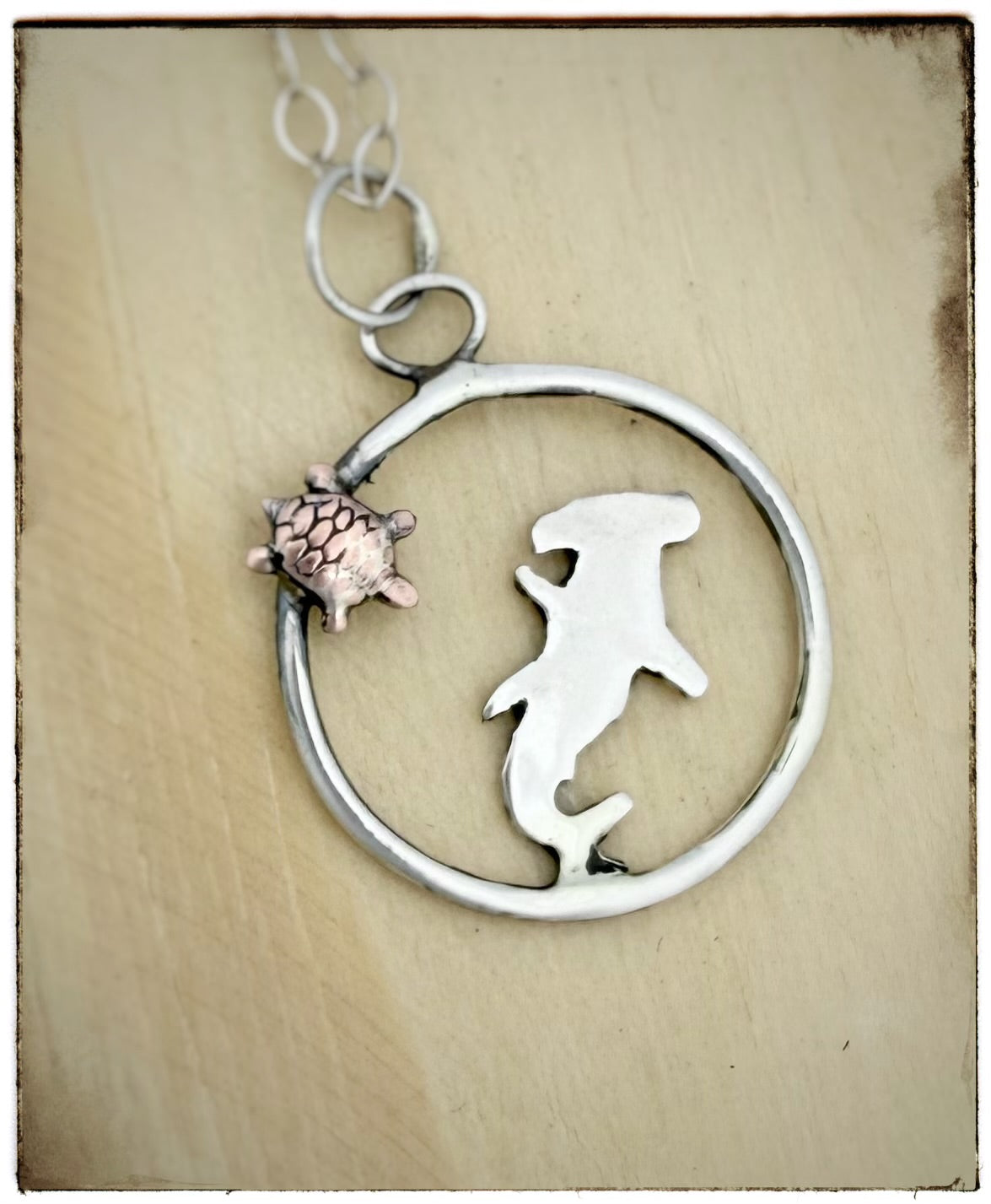 Tiny Hammerhead Shark Circle Necklace