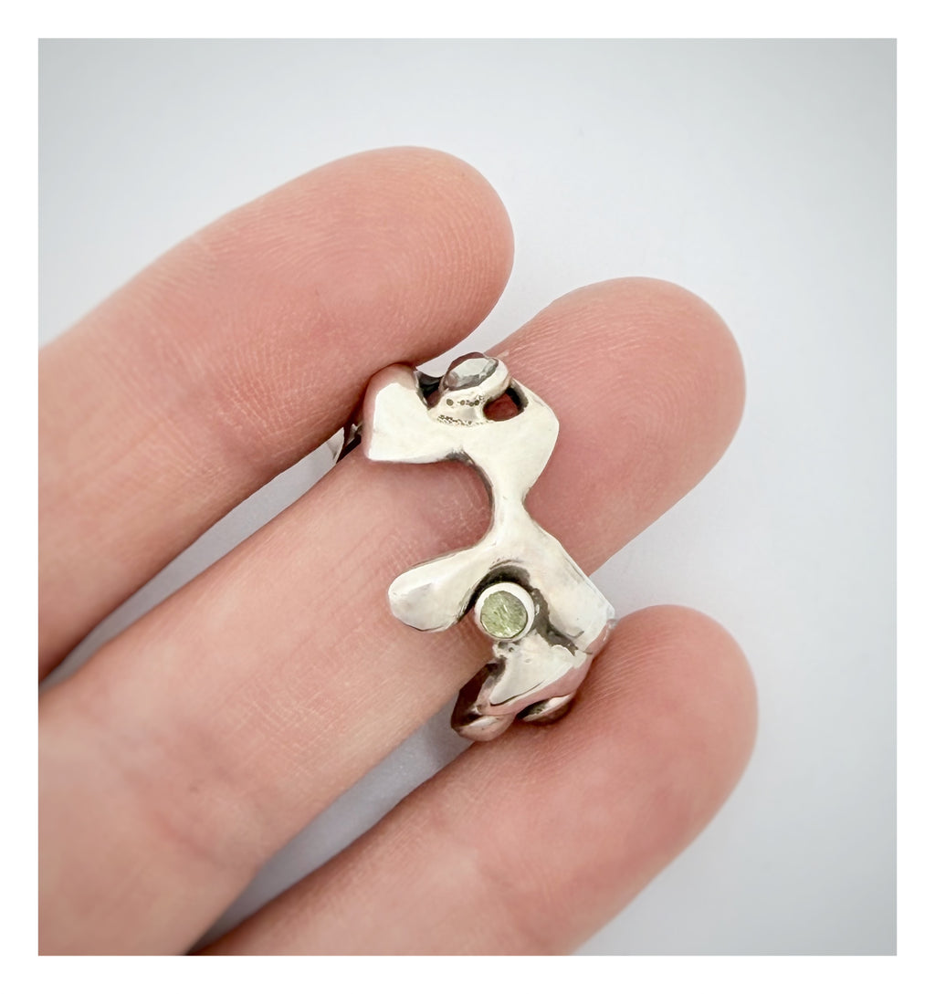 Sculptural Wide Sterling Silver Gloop Ring with Rose-Cut Pyrite gemstones