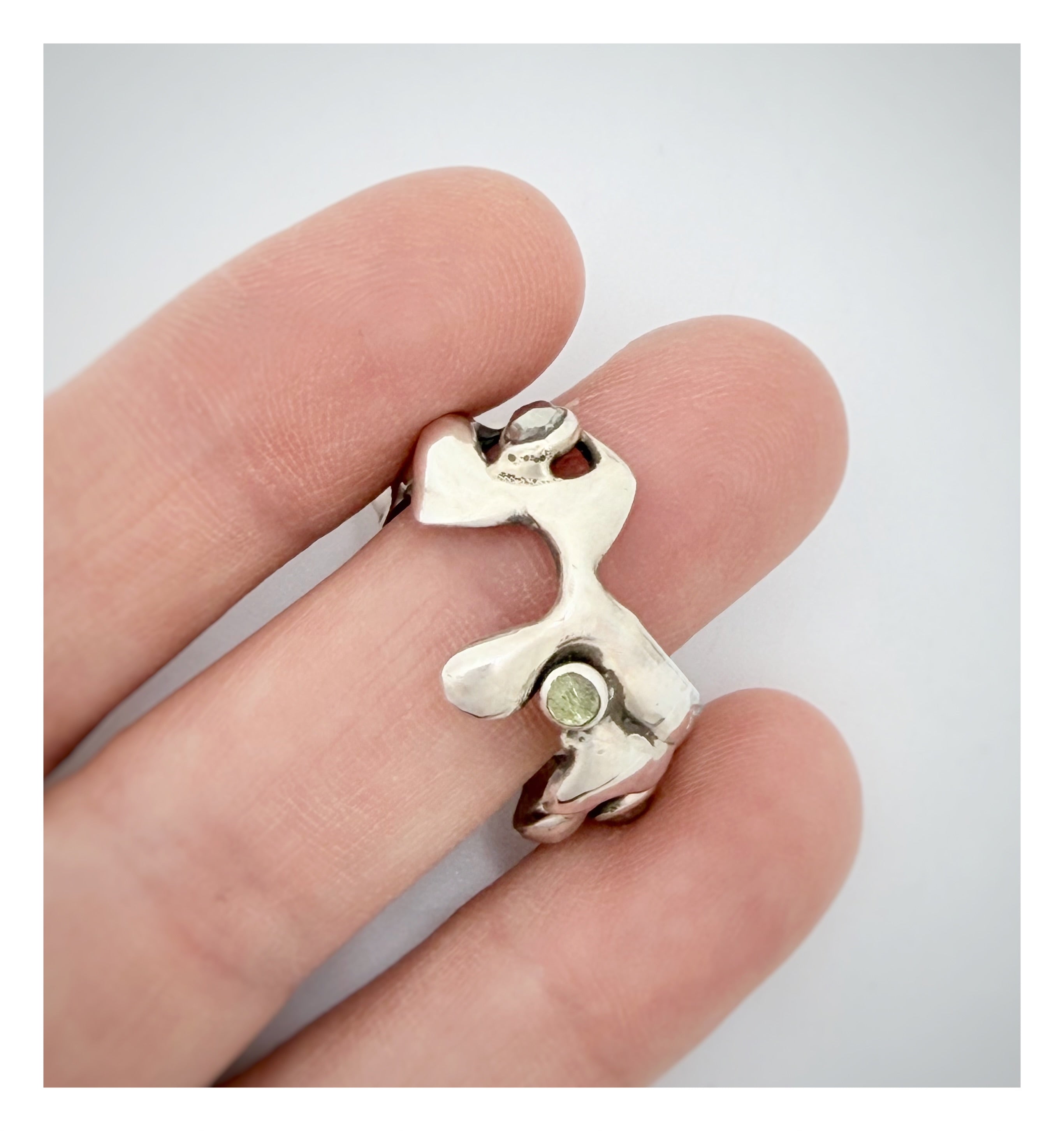 Sculptural Wide Sterling Silver Gloop Ring with Rose-Cut Pyrite gemstones