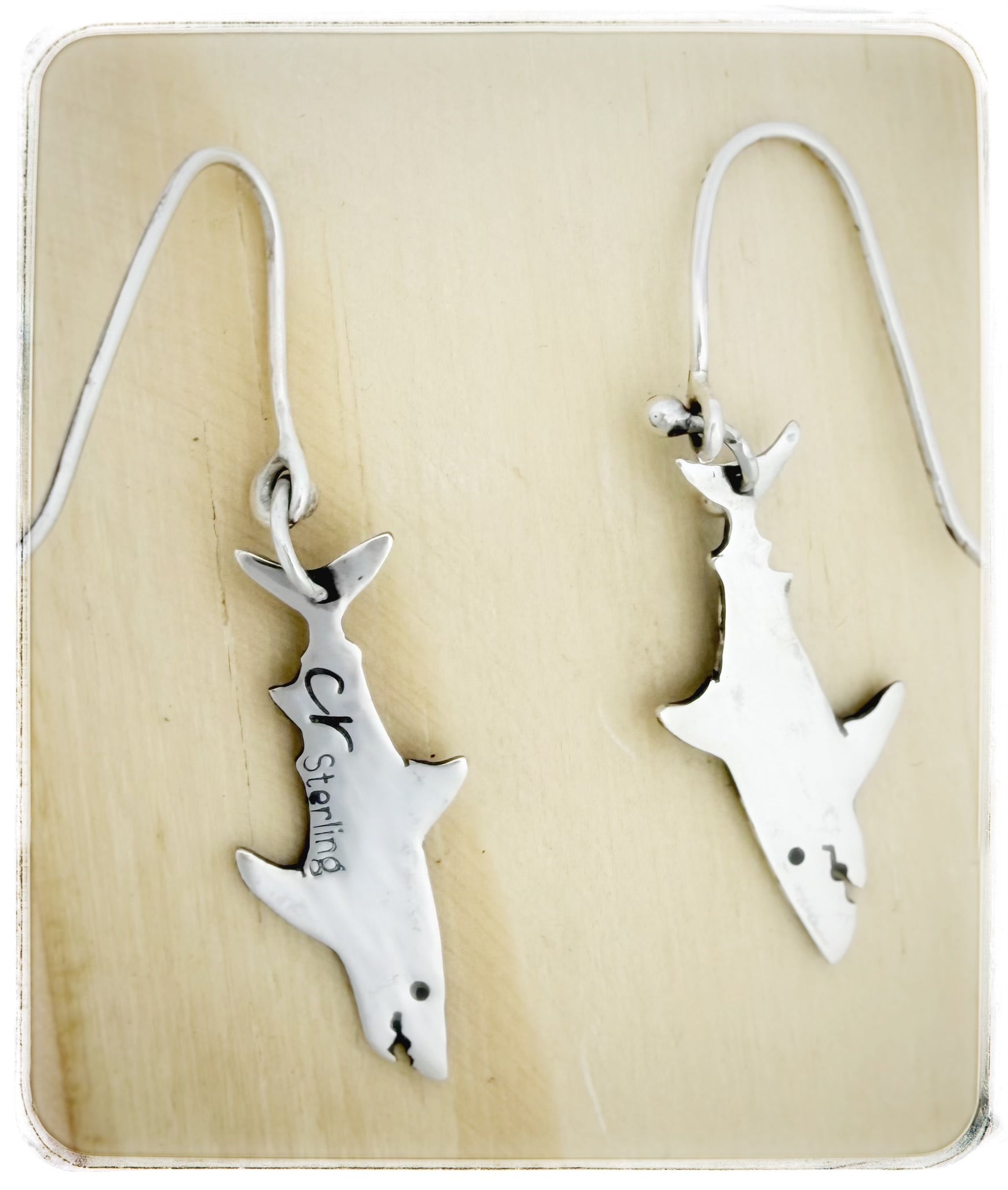 Blue Enamel Shark Dangle Earrings