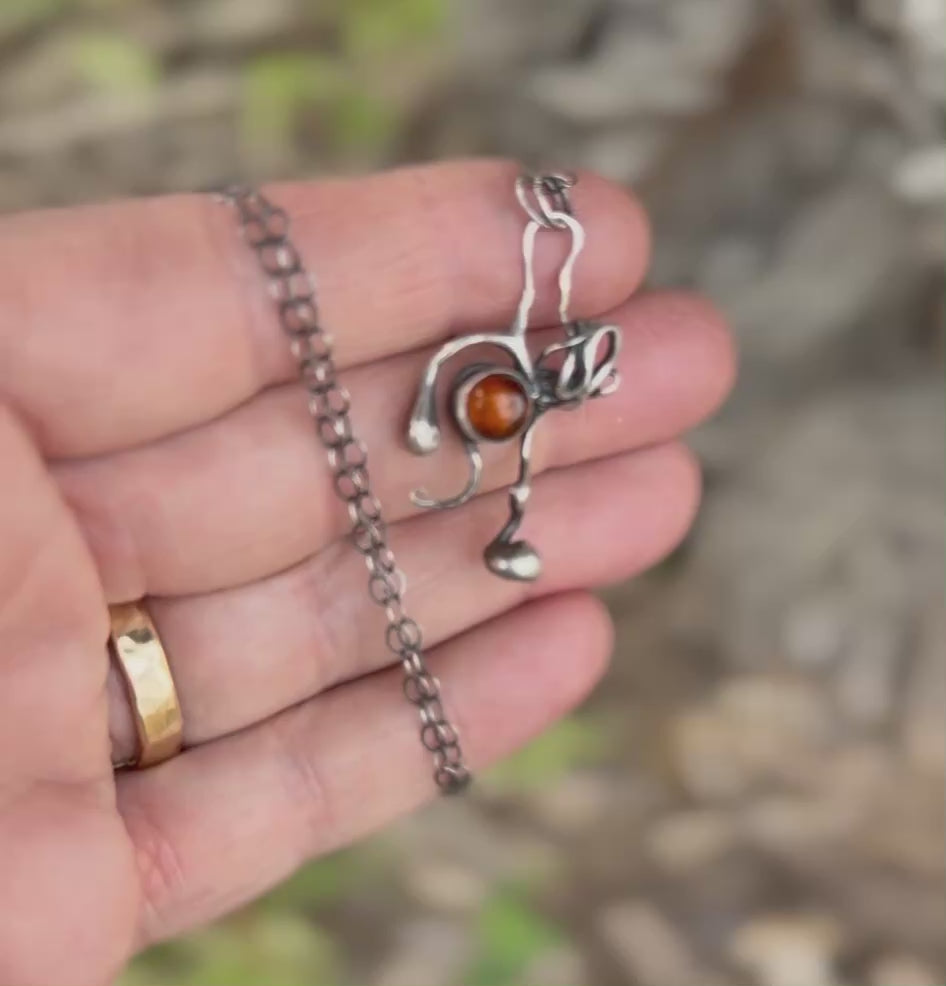 Sculptural Amber Dainty Sterling Silver Pendant