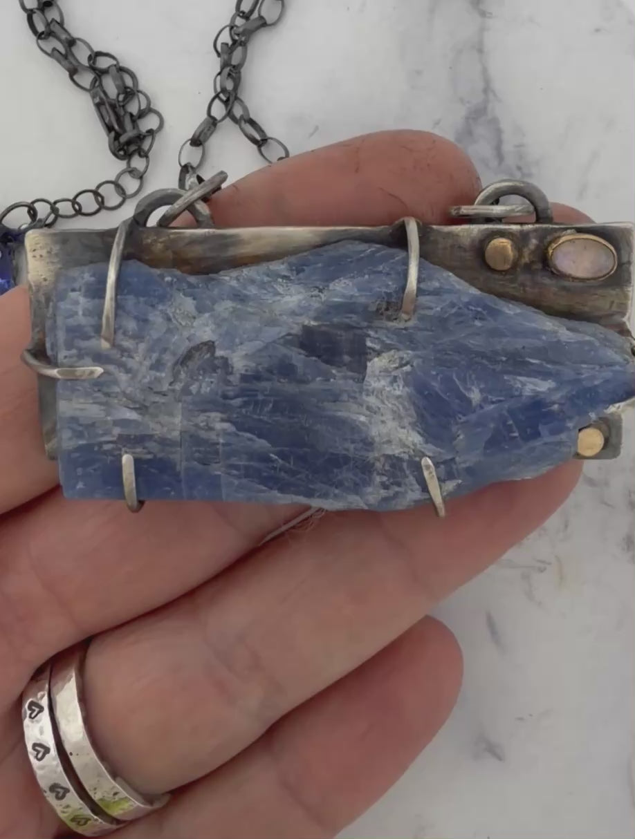 Raw Kyanite Sharks Swimming Necklace