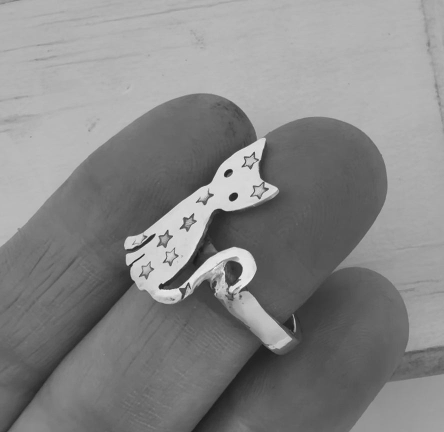 Celestial Halloween Cat Sterling Silver Ring