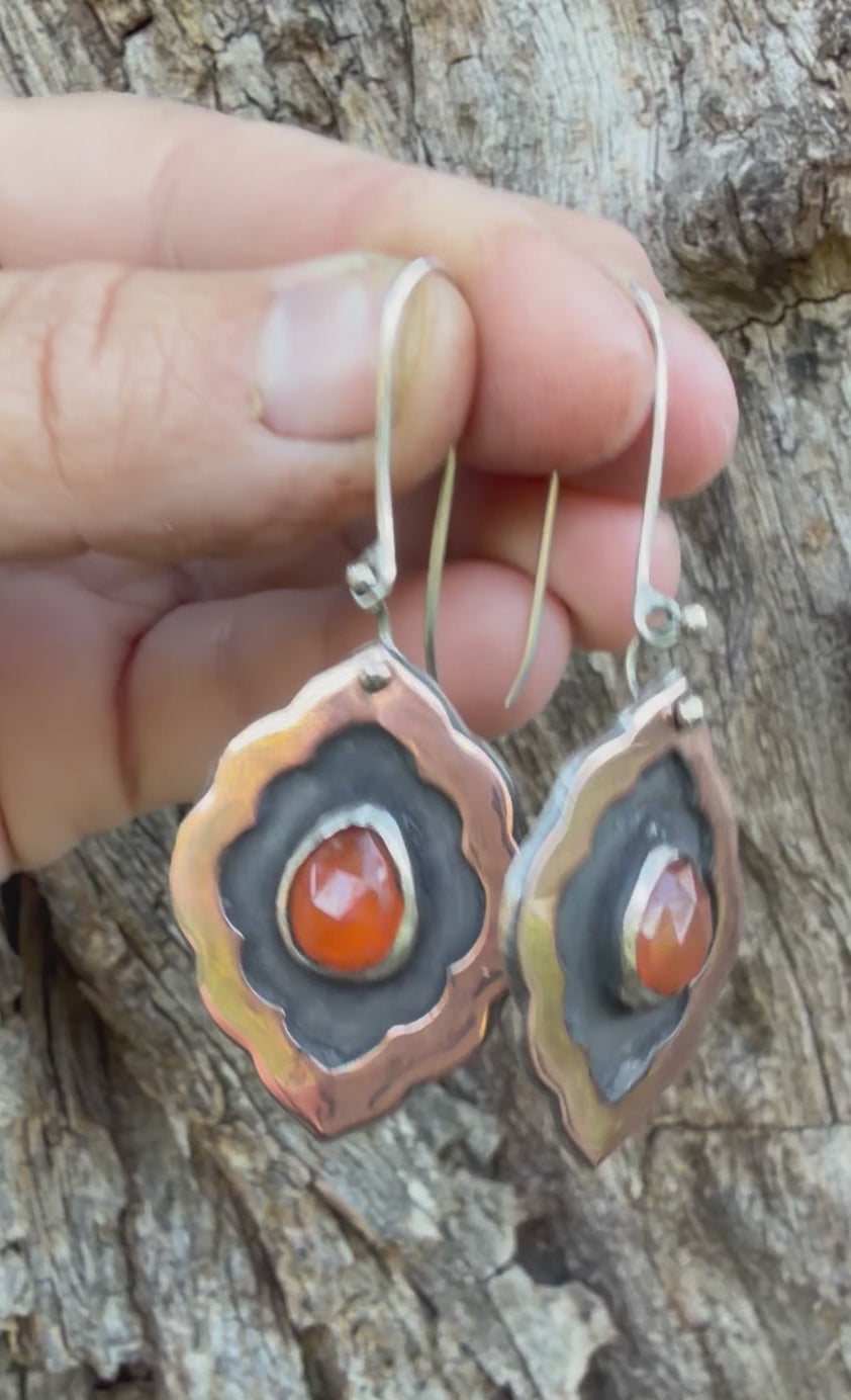 Boho Rose Cut Carnelian Dangle Earrings