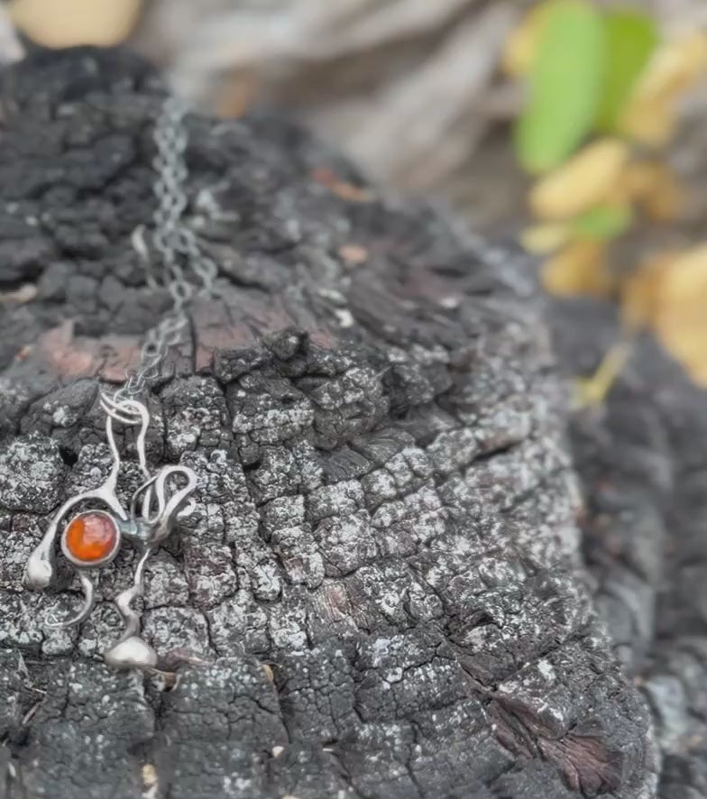 Sculptural Amber Dainty Sterling Silver Pendant