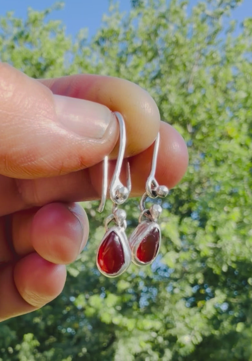 Tiny Carnelian Teardrop Dangle Sterling Silver Earrings