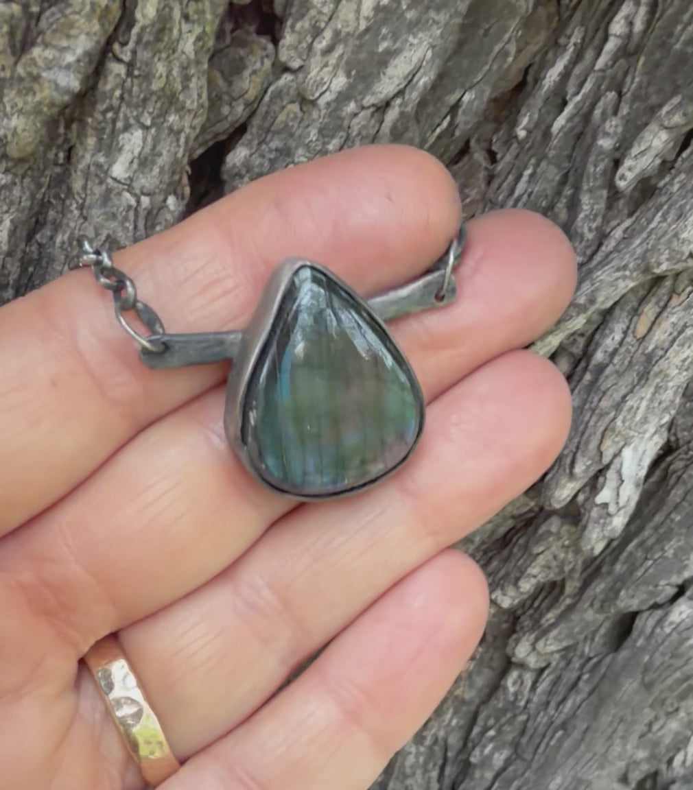 Fire  Labradorite Teardrop Necklace