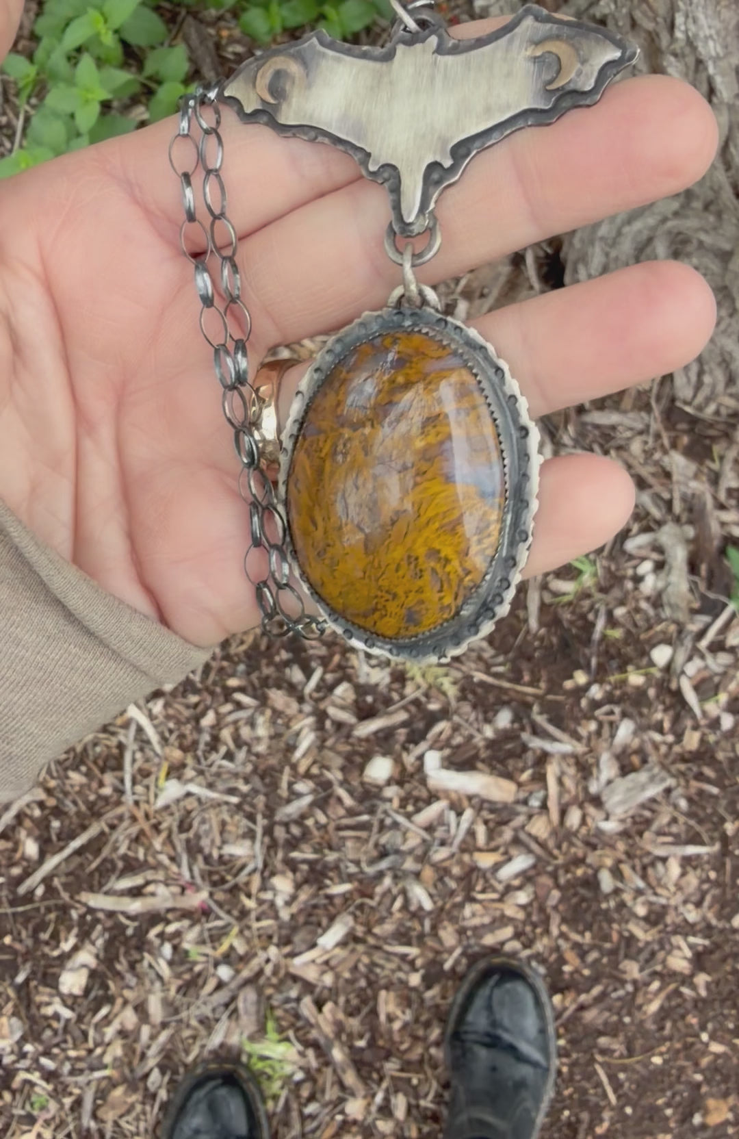 Texas Moss Agate Bat Stars at Night Necklace