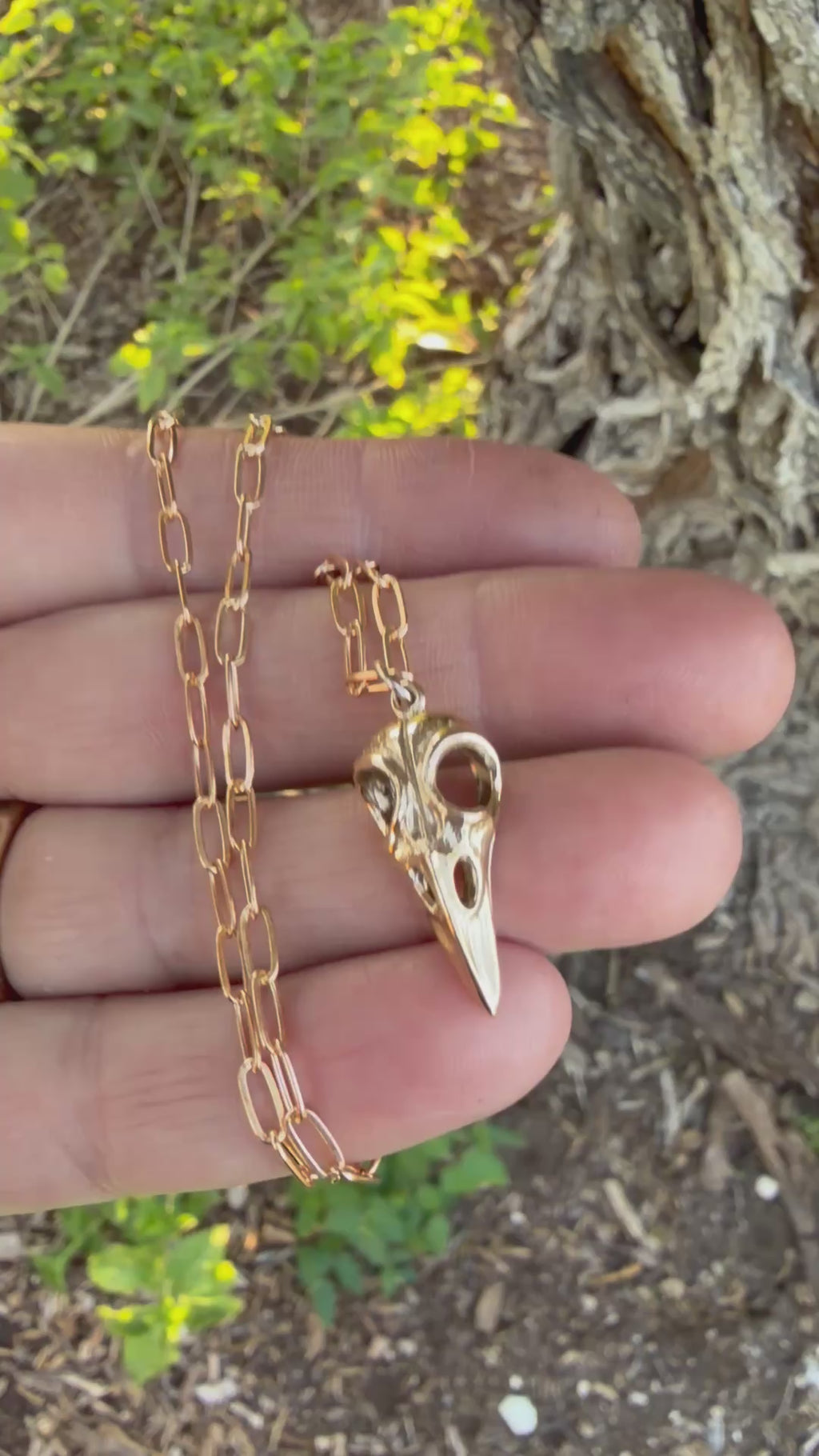 Bronze Raven Bird Skull Necklace