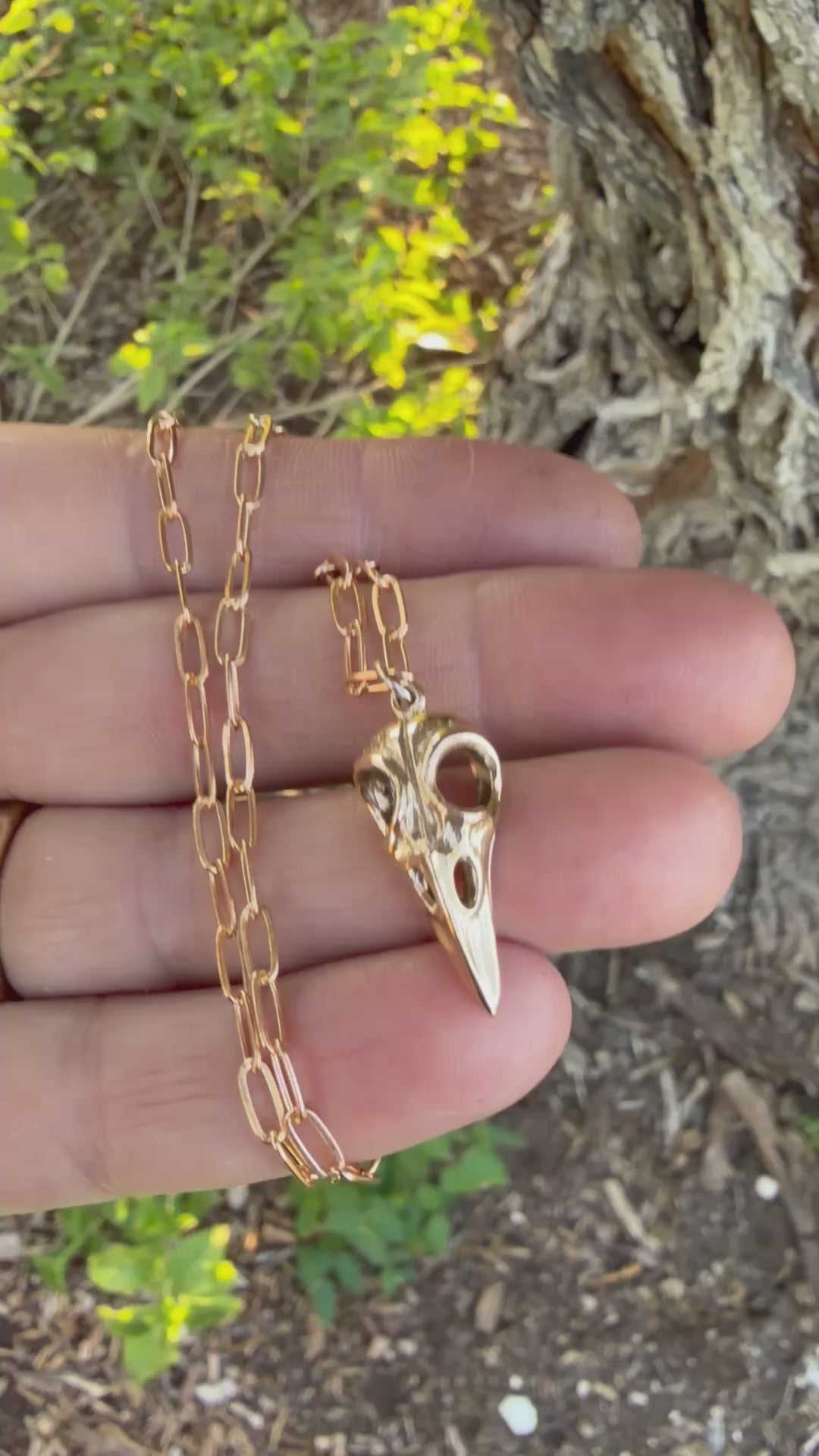 Bronze Raven Bird Skull Necklace
