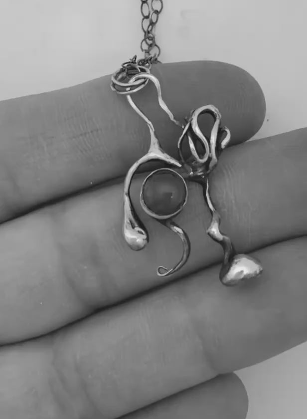Sculptural Amber Dainty Sterling Silver Pendant