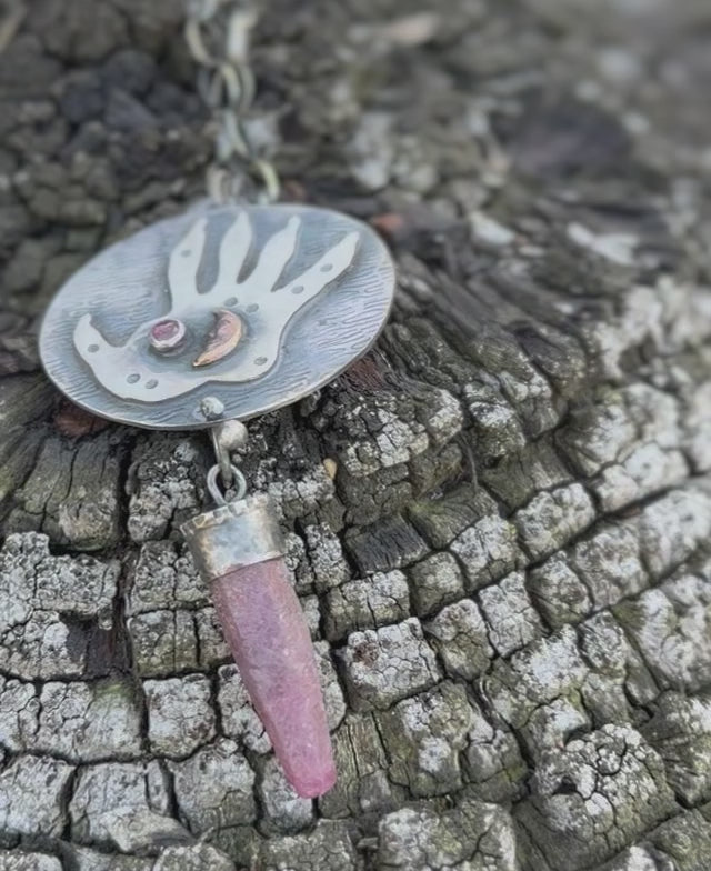 The Night is my Time Opossum Paw Raw Ruby Necklace