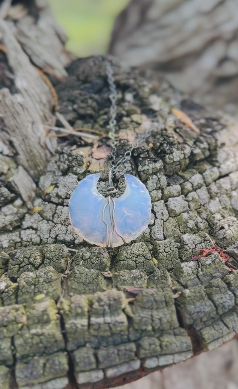 Opalite Crescent Wire Wrapped Pendant