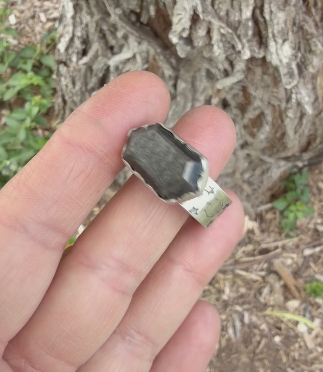 Silver Sheen Obsidian Goth Ring