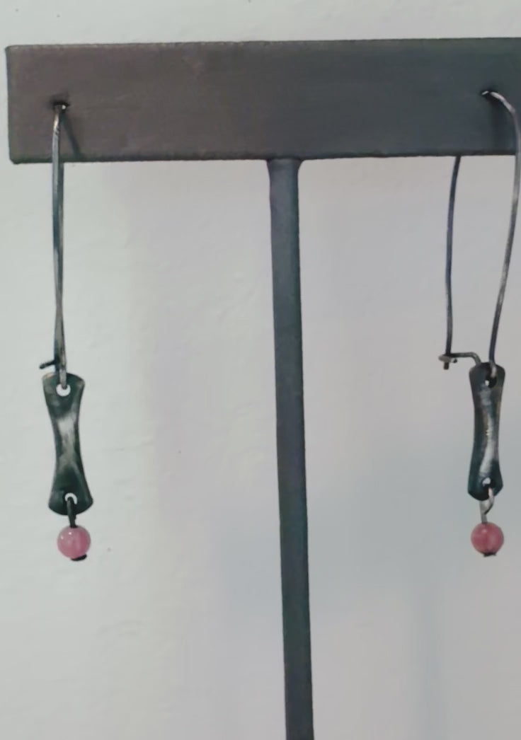 Rhodochrosite Bead Bar Dangle Earrings