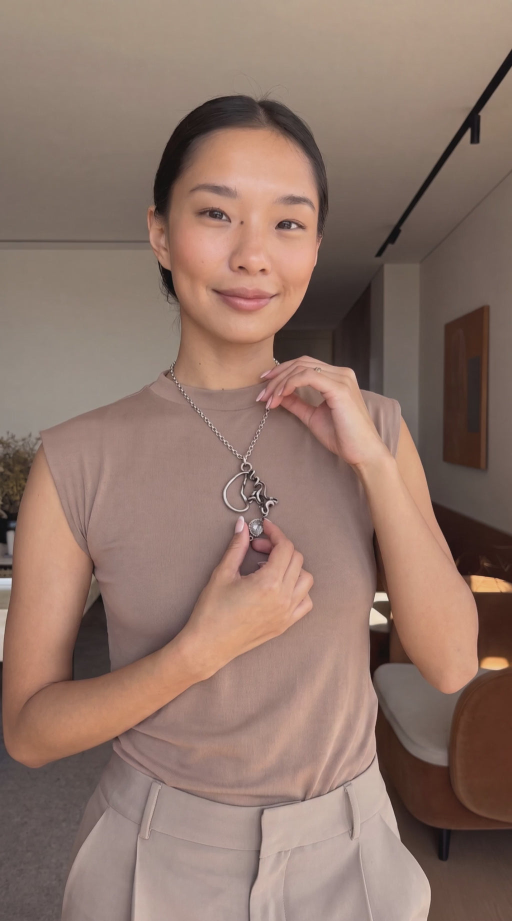 Sculptural Sterling Silver Pendant-With Herkimer Diamond & pink Tourmaline-or without gemstones