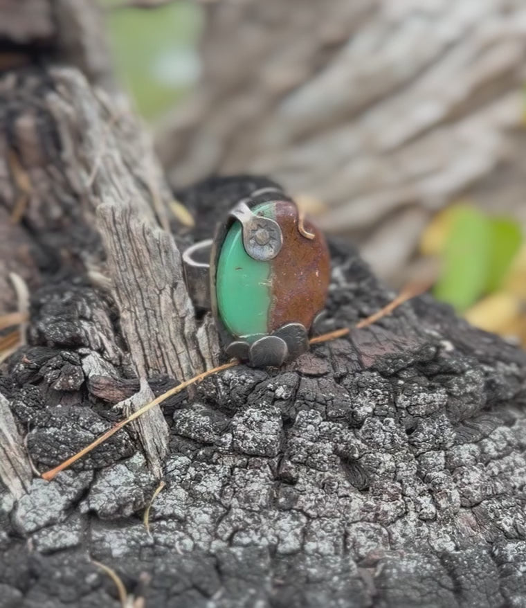 Chrysoprase Sun & Flowers Ring
