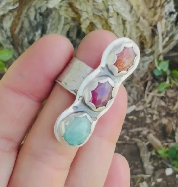 3 Stone Sterling Silver Rainbow Ring