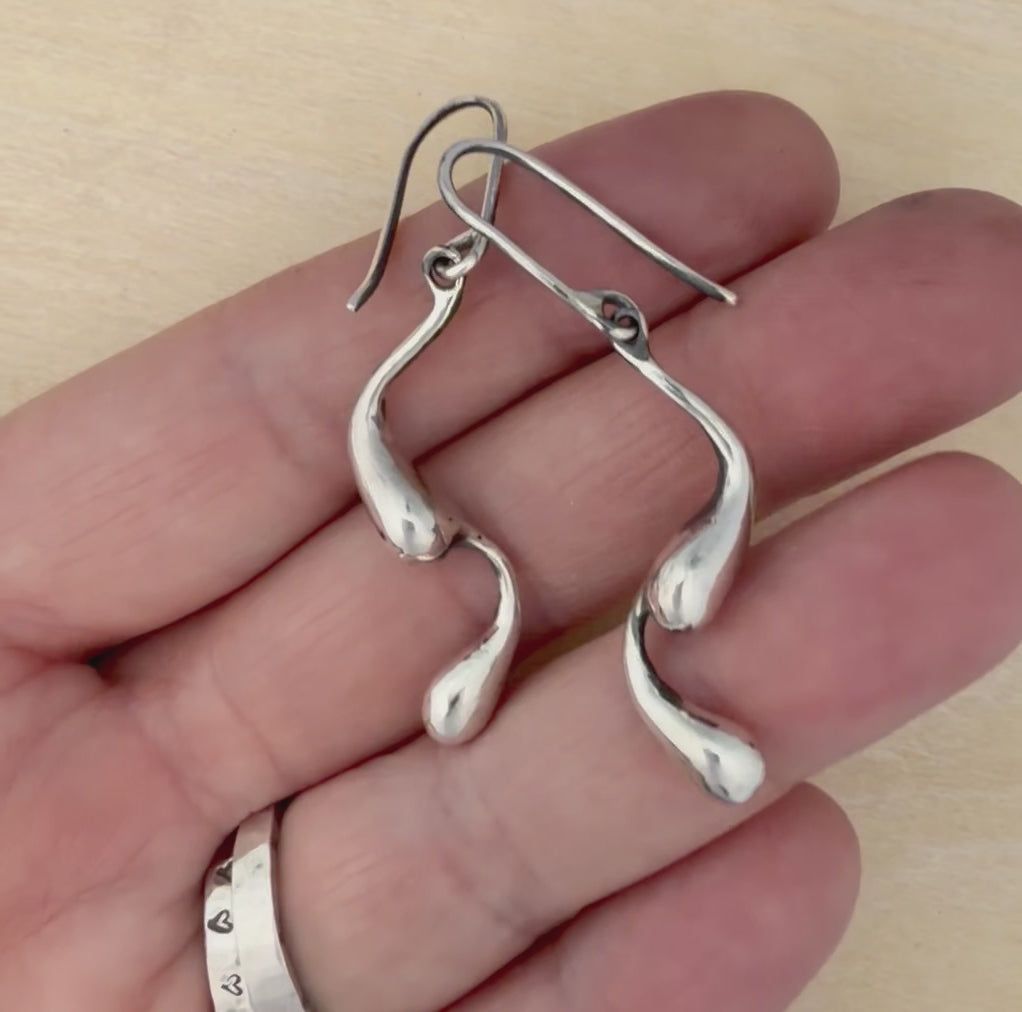 Sculptural Water Drop Sterling Silver Earrings