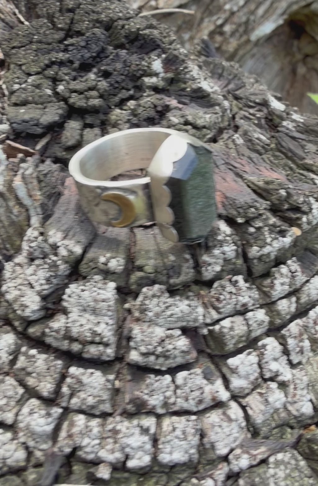 Silver Sheen Obsidian Crescent Moon Ring