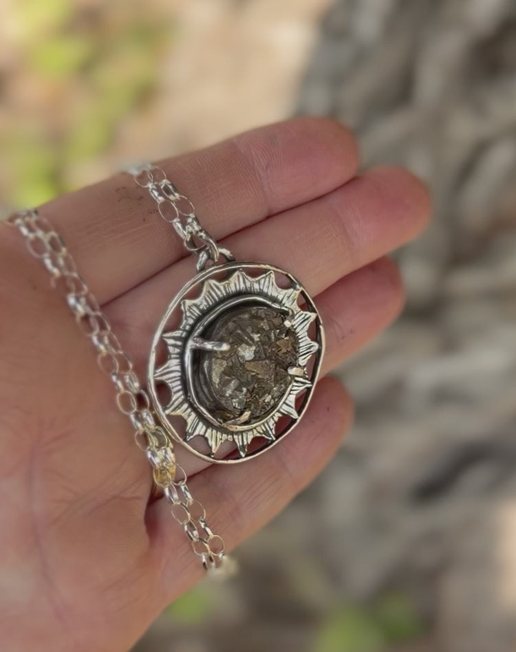 Pyrite Crystal Sterling Silver Sun Necklace